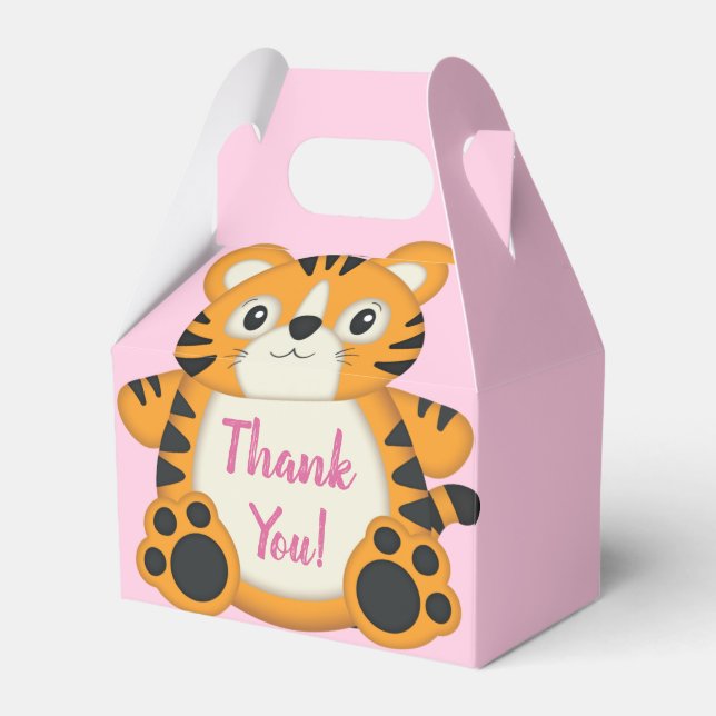 Tiger Baby Shower Safari Pink Girl Favor Boxes (Front Side)