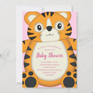 Tiger Baby Shower Safari Pink Girl Invitation