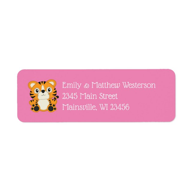 Tiger Baby Shower Safari Pink Girl Label (Front)