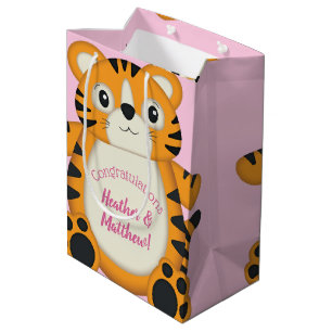 Tiger Baby Shower Safari Pink Girl Medium Gift Bag