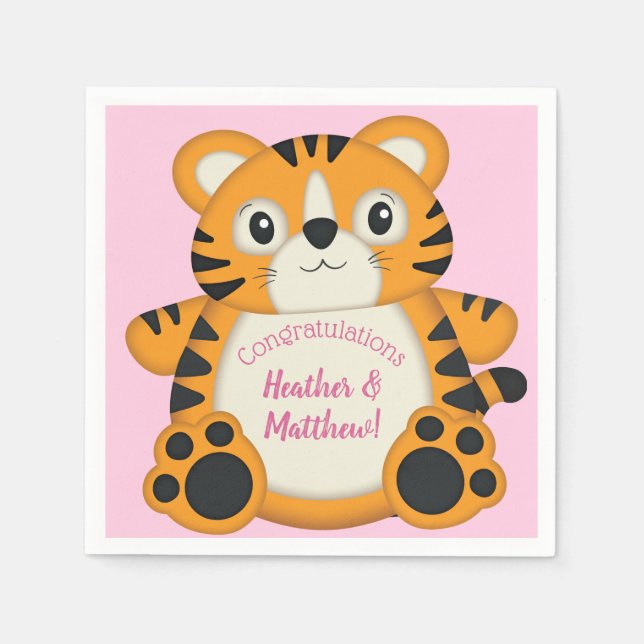 Tiger Baby Shower Safari Pink Girl Napkins (Front)