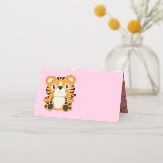 Tiger Baby Shower Safari Pink Girl Place Card (Front)