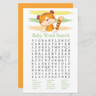 Tiger Baby Shower Word Search Game
