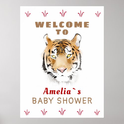 Tiger Baby Watercolor Baby Shower Welcome Sign