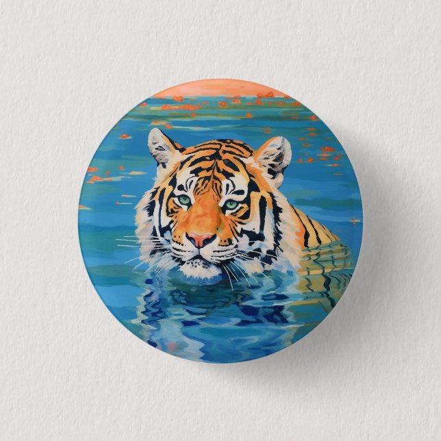 Tiger, badge, pin, button, painted, art colourful button (Front)
