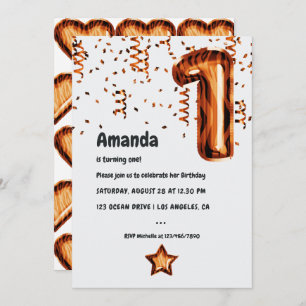 Tiger Balloon 1st Birthday Party Invitation