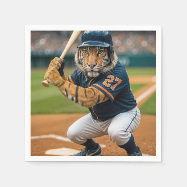 Tiger Baseball Player #27 Up To Bat Napkins (Front)