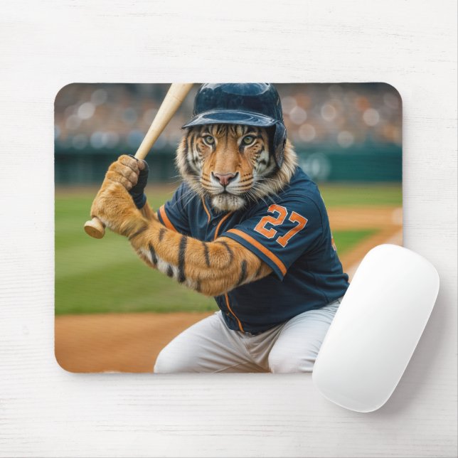 Tiger Baseball Player Up To Bat Mouse Pad (With Mouse)