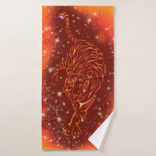 Tiger Bath Towel Running At Galaxy Starry Night