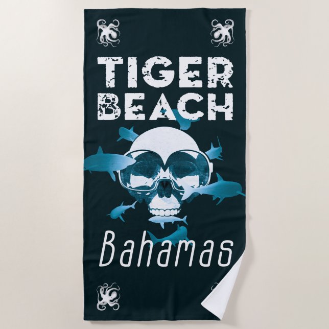 Tiger Beach Bahamas Shark Diving Beach Towel (Front)
