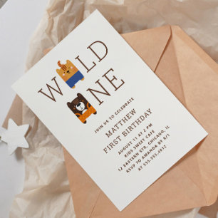 Tiger bear animal safari Wild One 1st Birthday Invitation