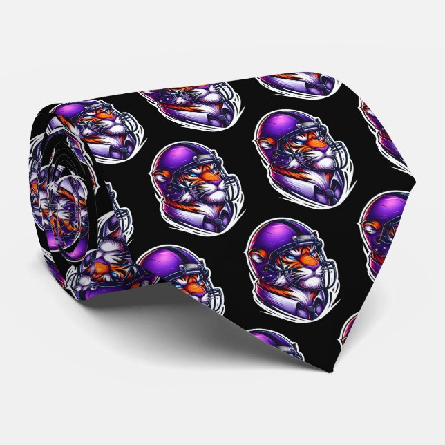 Tiger Bengal Mascot With Football Helmet Neck Tie (Rolled)