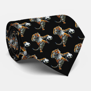 Tiger Bengal Mascot With Soccer Ball Neck Tie