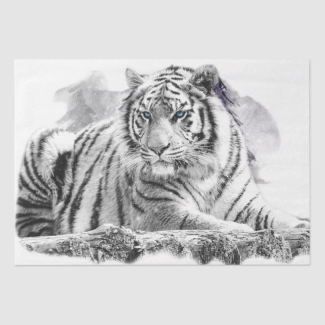 Tiger Bengal White Snow Tissue Paper (Front)