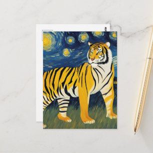 Tiger Big Cat in a Starry Night Postcard