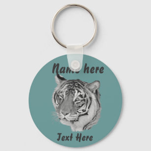 tiger big cat realist portrait painting monochrome keychain