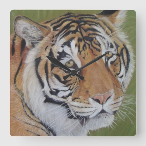tiger big cat realist portrait wildlife square wall clock