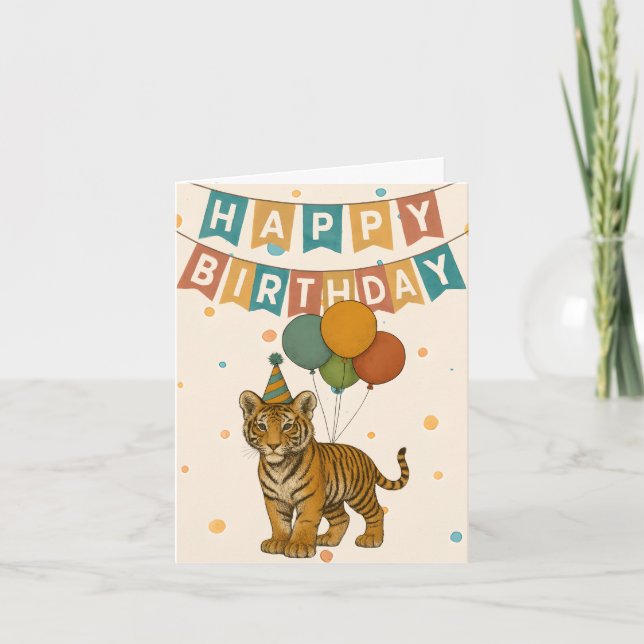 Tiger Birthday Card – Cute Jungle Animal (Front)