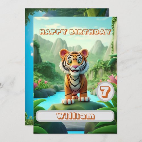 Tiger Birthday Card Personalized Kids Name Age