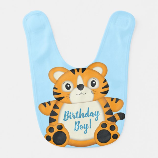 Tiger Birthday Party Blue Baby Bib (Front)