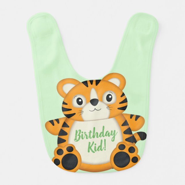 Tiger Birthday Party Green Baby Bib (Front)