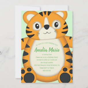 Tiger Birthday Party Green Invitation