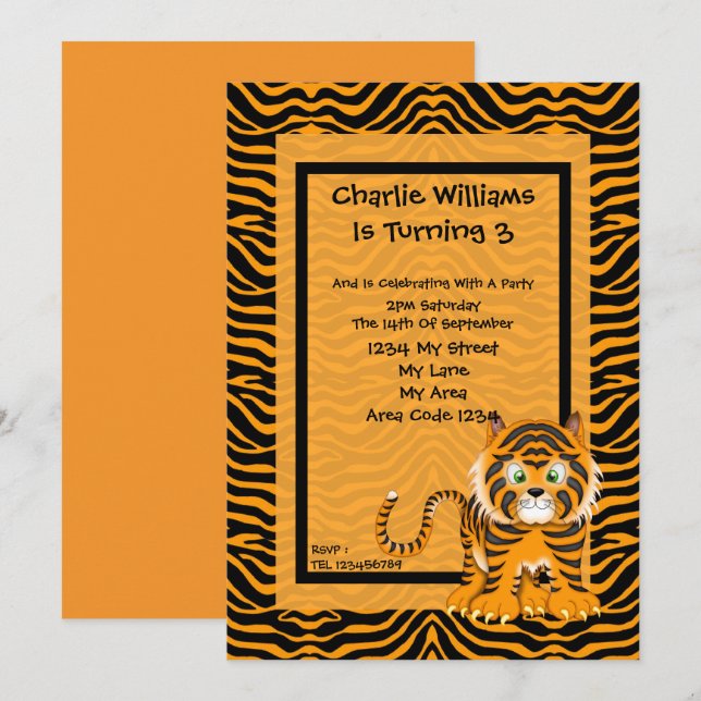 Tiger Birthday Party Invitation (Front/Back)