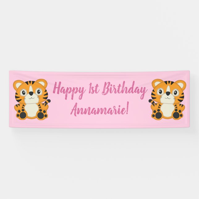 Tiger Birthday Party Pink Banner (Horizontal)