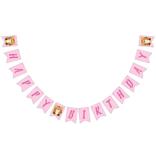 Tiger Birthday Party Pink Bunting Flags