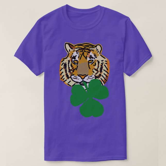 Tiger Biting Shamrock for St Patricks Day T-Shirt (Design Front)