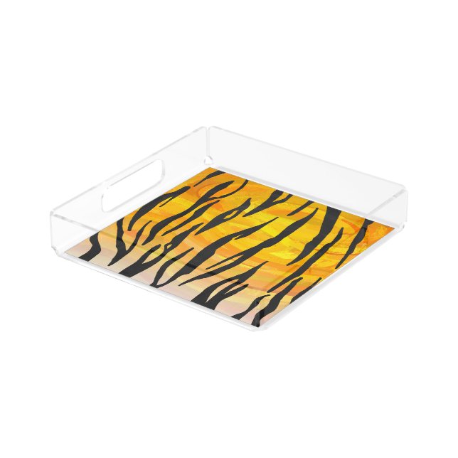 Tiger Black and Orange Print Acrylic Tray (Angled)