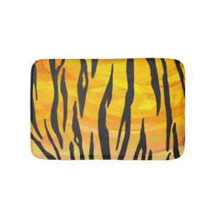 Tiger Black and Orange Print Bathroom Mat