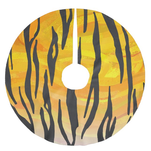 Tiger Black and Orange Print Brushed Polyester Tree Skirt (Front)