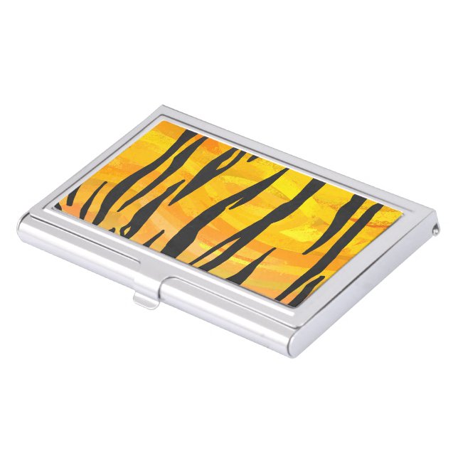 Tiger Black and Orange Print Business Card Case (Front)