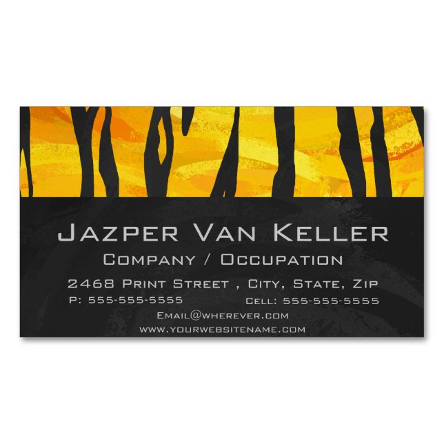 Tiger Black and Orange Print Business Card Magnet (Front)