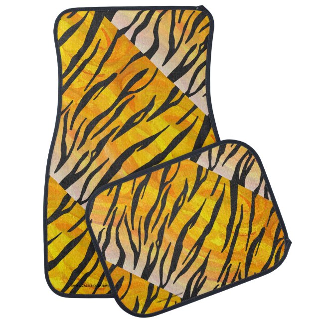 Tiger Black and Orange Print Car Floor Mat (Set)