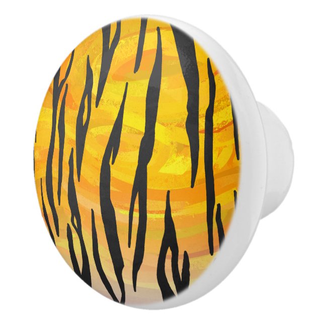 Tiger Black and Orange Print Ceramic Knob (Right)