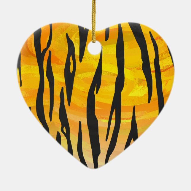 Tiger Black and Orange Print Ceramic Ornament (Back)