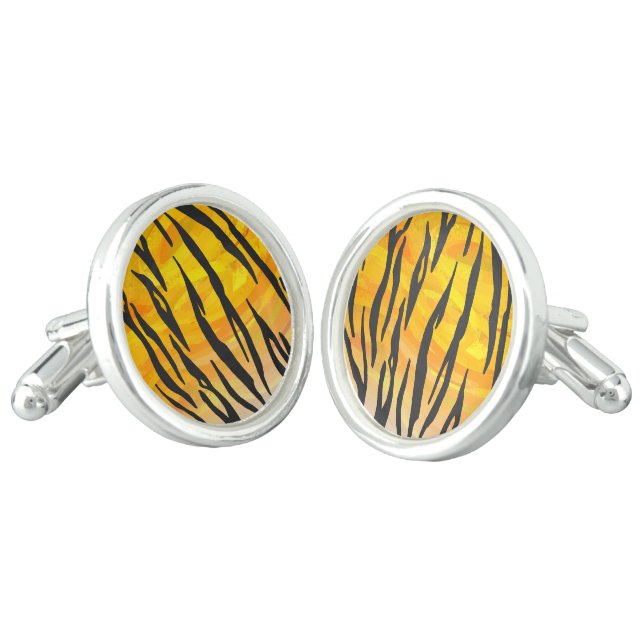 Tiger Black and Orange Print Cufflinks (Angled)