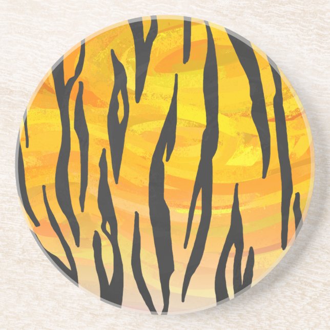 Tiger Black and Orange Print Drink Coaster (Front)