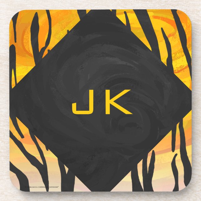Tiger Black and Orange Print Drink Coaster (Front)