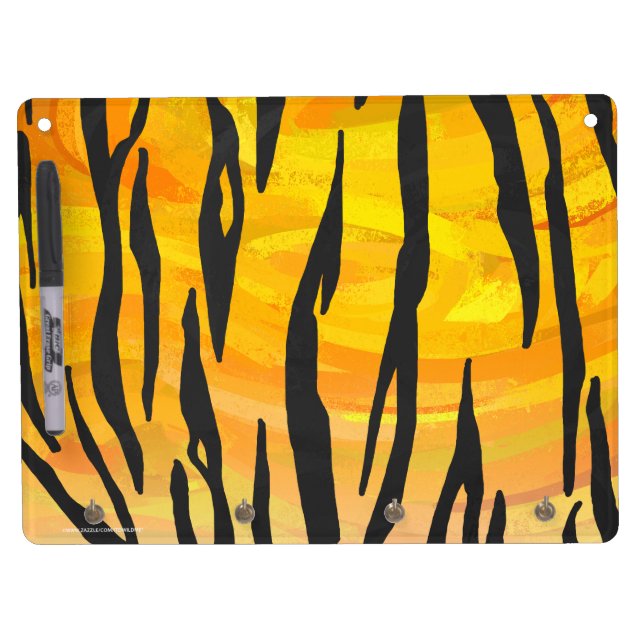 Tiger Black and Orange Print Dry Erase Board With Keychain Holder (Front)