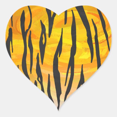 Tiger Black and Orange Print Heart Sticker