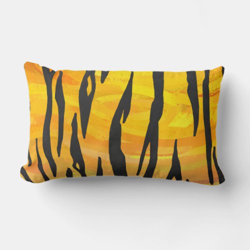Tiger Black and Orange Print Lumbar Pillow