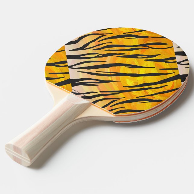 Tiger Black and Orange Print Ping Pong Paddle (Front Angle)