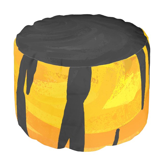 Tiger Black and Orange Print Pouf (Angled Front)