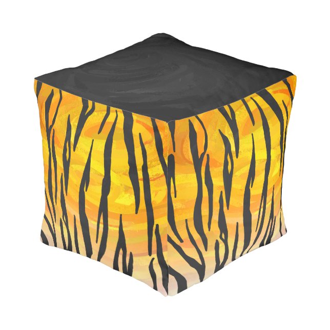 Tiger Black and Orange Print Pouf (Angled Back)