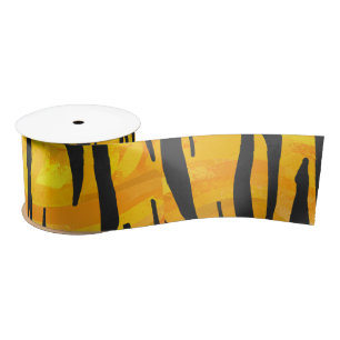 Tiger Black and Orange Print Satin Ribbon