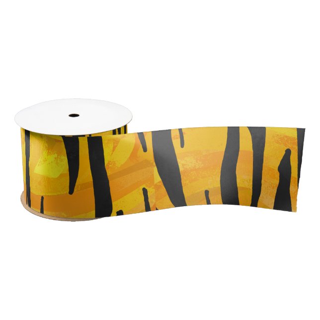 Tiger Black and Orange Print Satin Ribbon (Spool)