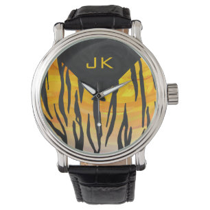 Tiger Black and Orange Print Watch